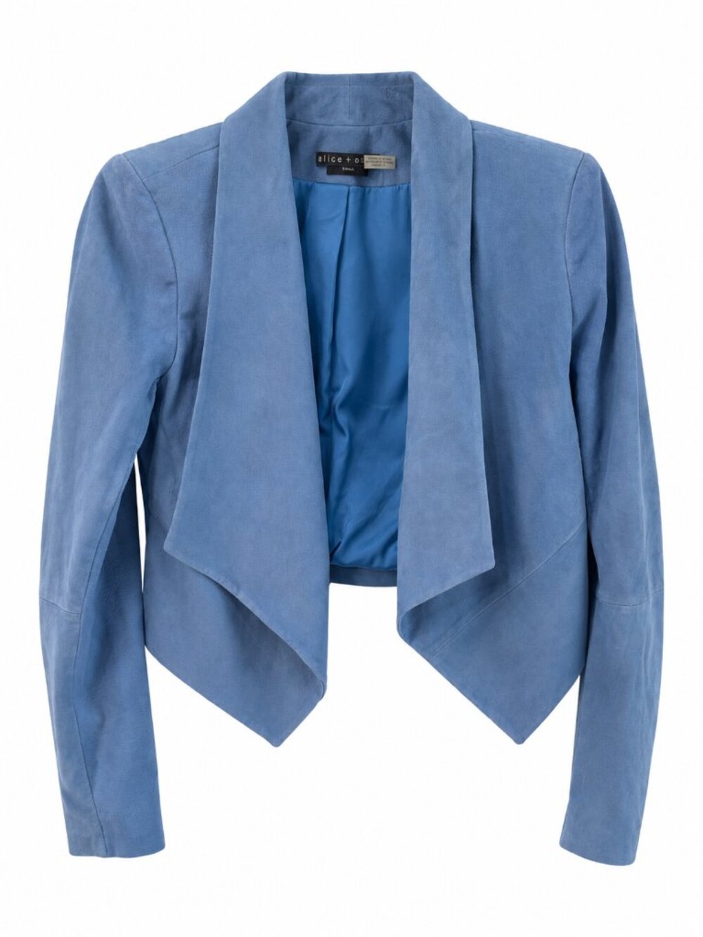 Alice + Olivia Harvey Suede Open Front Jacket | Cornflower Blue | XS